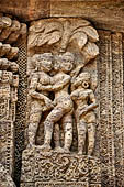 Konarak - Orissa. The Sun Temple, detail of the richly decorated high platform of the jagamohana-deul complex. 