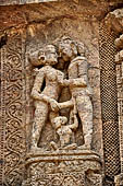 Konarak - Orissa. The Sun Temple, detail of the richly decorated high platform of the jagamohana-deul complex. 