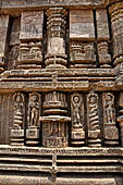 Konarak - Orissa. The Sun Temple, the richly decorated 4 m high platform of the jagamohana-deul complex. 