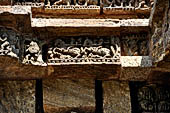 Konarak - Orissa. The Sun Temple, detyail of the richly decorated platform of the jagamohana-deul complex. 