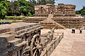 Konarak - Orissa. The Sun Temple, the rests of the seven horses at the sides of the eastern stair case leading to the main temple entrance. 