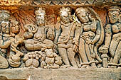 Orissa - Bhubaneswar. Parsurameswar Temple, central niche of the Eastern face of the deul, detail of the lintel. 