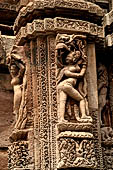 Orissa - Bhubaneswar. Rajarani Temple, sculpture of alasa kanya (indolent maiden) in languid and alluring poses.