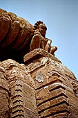 Orissa - Bhubaneswar. Rajarani temple, 'deul charinis' figures supporting the amalaka in the four cardinal directions. Particular form of lioness the charinis are related to the demi-gods floating through the air.