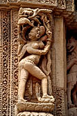 Orissa - Bhubaneswar. Rajarani temple, sculpture of alasa kanya (indolent maiden) in languid and alluring poses.