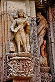 Orissa - Bhubaneswar. Rajarani temple, sculpture of 'alasa kanya' (indolent maiden) in languid and alluring poses. 