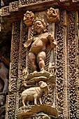 Orissa - Bhubaneswar. Rajarani temple, Agni (dikpala of south-east) the bearded and potbellied god of fire, with his vehicle the ram.