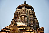 Orissa - Bhubaneswar. Rajarani temple, the deul and the piramidal roof of the jagamohana.