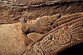 Khandagiri hill, Tatowa Gumpha n.2  the 'Parrot Cave', dove decorating the side of the doorway. 