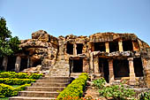 Orissa - Bhubaneswar. Udaigiri, Alakapuri Gumpha (cave n4 in the ASI numeration). It is a  two storeys cave with an entrance veranda reachable with a flight of steps. 