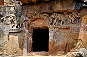 Orissa - Bhubaneswar. Udaigiri, Cave n3, the faade is decorated with remarkable elephant figures. 