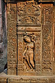 Orissa - Bhubaneswar. Vaital deul, west face of the deul. Lateral panels with beautiful female figures. 