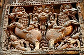 Orissa - Bhubaneswar. Vaital deul, detail of the lateral panels on the north face of the deul.