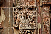 Orissa - Bhubaneswar. Vaital deul, decorations on the west face of the deul: rampant lions with riders. 