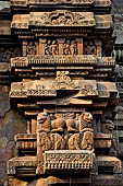 Orissa - Bhubaneswar. Vaital deul, decorations on the west face of the deul: lions over elephants. 