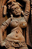 Orissa - Bhubaneswar. Vaital deul, west face of the deul. Details of the lateral panels with female figures. 