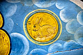 Aluvihara cave temples - Cave 2. Paintings of The cave entrance. Hare in the moon. 