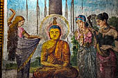 Aluvihara cave temples - Cave 1. Buddha is tempted by the daughters of Mara.