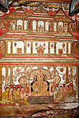 Dambulla cave temples - Cave 3, Maha Alut Viharaya (Great New Temple), paintings of the ceiling show the future Buddha, Maitreya, preaching in a Kandyan-looking pavilion to a group of ascetic disciples.