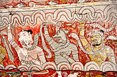 Dambulla cave temples - Cave 2, Maharaja Vihara (Temple of the Great Kings) panels of the Mara Parajaya (Defeat of Mara): detail of the first panel of the demons led by Mara.