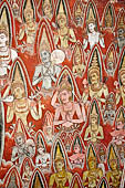 Dambulla cave temples - Cave 2, Maharaja Vihara (Temple of the Great Kings) panels of the Mara Parajaya (Defeat of Mara): panel of the Isipatana, details of the assembly receiving the first Buddha sermon.