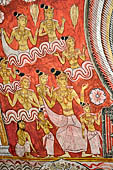 Dambulla cave temples - Cave 2, Maharaja Vihara (Temple of the Great Kings) panels of the Mara Parajaya (Defeat of Mara): in the second panel Buddha seated in dhyani mudra is tempted by the daughters of Mara.