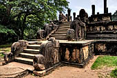 Polonnaruwa - the Citadel, the Council Chamber. The sumptuous stone stairways embellished with makara balustrades and topped with two lions.