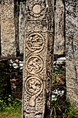 Polonnaruwa - The Atadage. Details of the carved pillars.