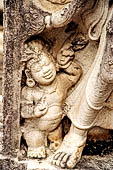 Polonnaruwa - the Vatadage. Detail of the dwarf (gana) attending the Nagaraja of the guardstone of the eastern stairway. 