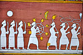 Kandy - The Sacred Tooth Relic Temple, entrance stairway: details of the canopy painted with lotuses and pictures of the perahera.