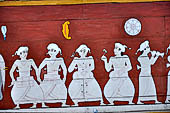 Kandy - The Sacred Tooth Relic Temple, entrance stairway: details of the canopy painted with lotuses and pictures of the perahera.