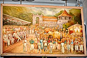 Kandy - The Sacred Tooth Relic Temple, the New Shrine Room. Paintings of the perahera. 