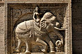 Kandy - The Sacred Tooth Relic Temple, the New Shrine Room. Details of the stone decorations of the external entrance.