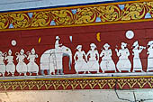 Kandy - The Sacred Tooth Relic Temple, entrance stairway: details of the canopy painted with lotuses and pictures of the perahera.