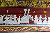 Kandy - The Sacred Tooth Relic Temple, entrance stairway: details of the canopy painted with lotuses and pictures of the perahera.