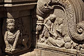 Kandy - The Sacred Tooth Relic Temple, the New Shrine Room. Details of the stone decorations of the external entrance.