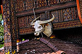 Hike up to Batutumonga north of Rantepao - Traditional tongkonan house. The front of the house with buffalo head.